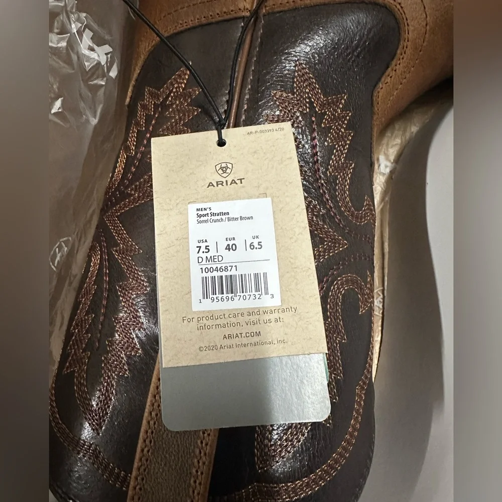 Ariat Men's Brown Sport Stratten Round Toe Cowboy Western Boots - Picture 8 of 10